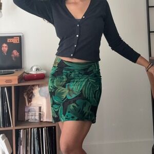 Carole Little Petites Vintage 90s Tropical Monstera Leaf Burnout Mini Skirt S